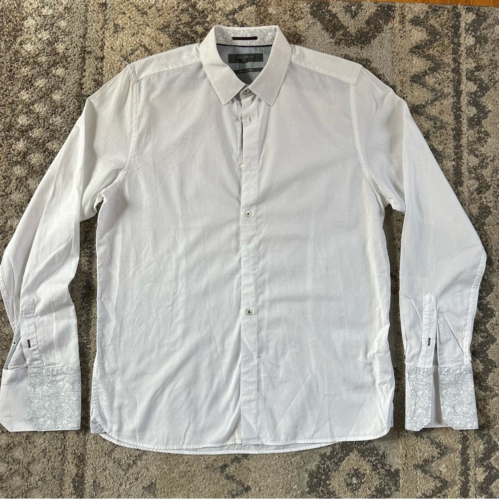 Ted Baker London White Paisley French Cuff Dress Shirt 16.5